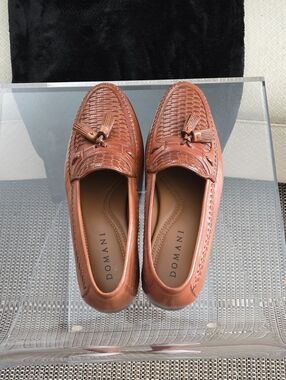 Domani Men’s Tan Woven Tassel Leather Loafers